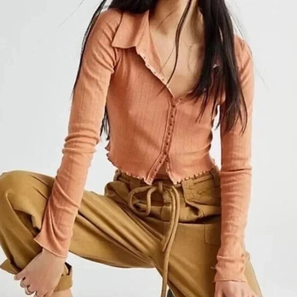Free People On The Road Crop Cardi Snap Front Top In Beige Women's Size M